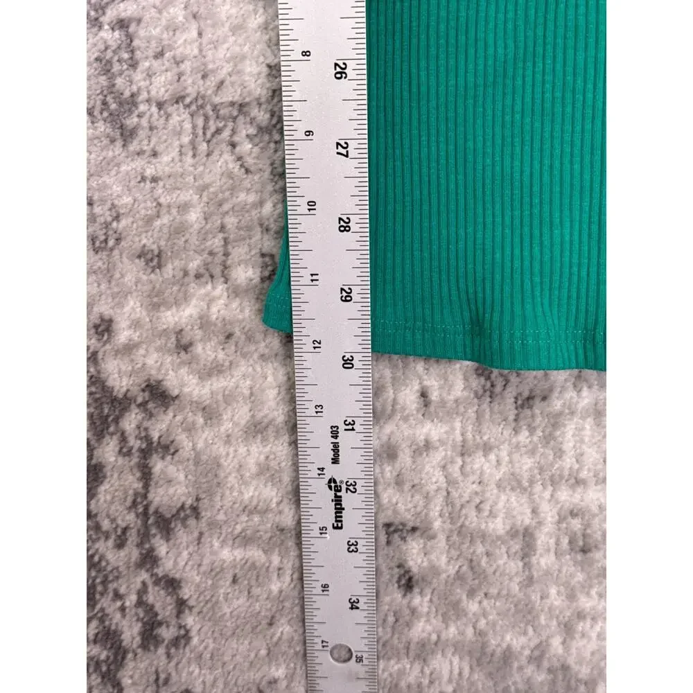 New Free People Dress XS Womens Green Ribbed Square Neck Long Sleeve Mini